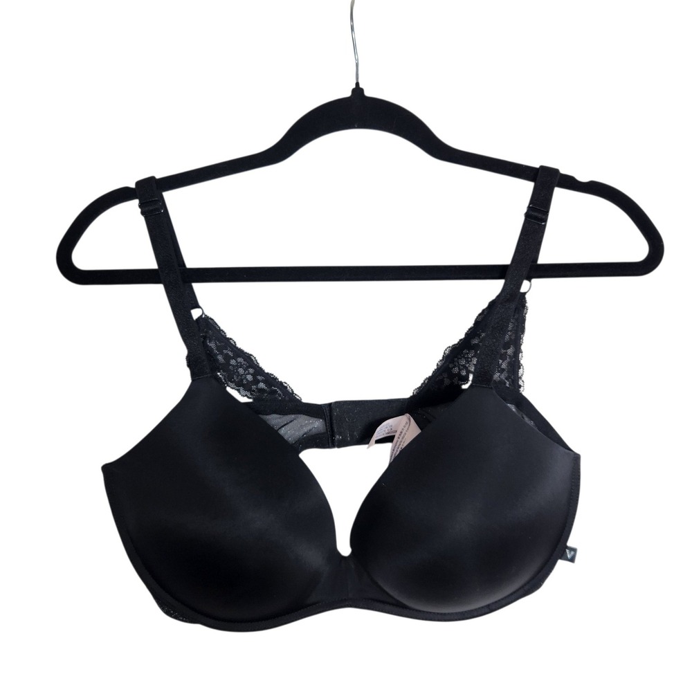 Victorias Secret Very Sexy Push Up Bra 38D Black Satin Metallic Shimmer Lace